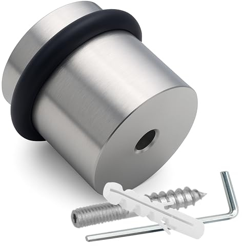 PLURI - Premium Türstopper Boden Edelstahl [1er Set] - GRATIS Befestigungsmaterial, Bodentürstopper zum Schrauben inkl. Schrauben & Dübel – Gummi-Puffer schützt Türgriff, Türklinke und Wand