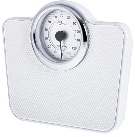 ADLER EUROPE Mechanische Personenwaage - Körpergewicht - Analoge Fitnesswaage - 136kg Kapazität - ⌀15cm Zifferblatt - Rutschfeste Oberfläche - Leicht ablesbar - Kalibriert mit Knopf