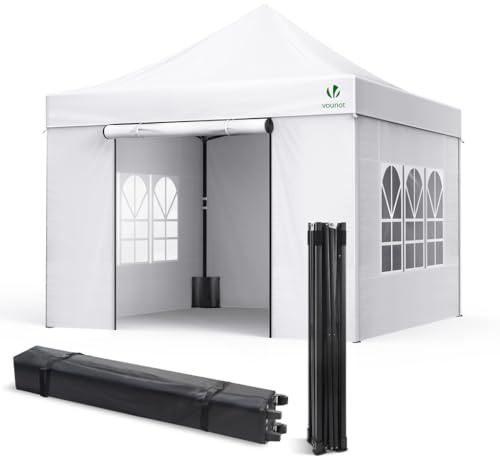 VOUNOT® Pavillon 3x3m Wasserdicht Stabil Winterfest, Pop Up Faltpavillon mit 4 Seitenteilen und 4 Sandsäcke, Party Pavillon Faltbar Gartenzelt Partyzelt, Weiß