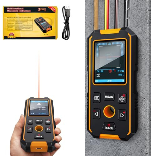 Wandbolzenfinder mit Laser Entferungsmesser, Multifunktionales Bolzenortungsgerät mit verbesserten Intelligenten Sensoren, LCD-Display und Sprachausgabe, Digitaler r Lasermessgerät 40M/130ft