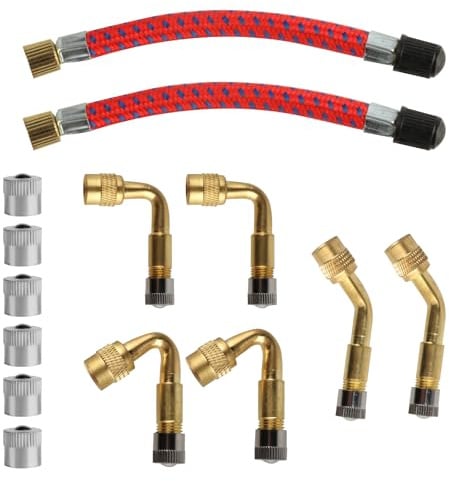 14 STK Ventilverlängerung Autoventil Set: 6x 45° 90° 135° Autoventil Adapter Winkelventil Ventiladapter,2x 10cm Flexible Reifenventilverlängerungen,6 Metallkappen, für Auto Motorrad Fahrrad Scooter
