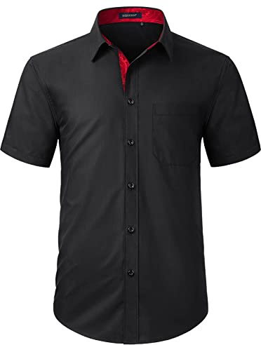 HISDERN Herren Hemd Kurzarm Freizeithemd Businesshemd Herren Kurzarm Hemden Regular Fit Bügelfreies Herrenhemd mit Brusttasche