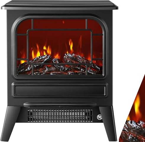 Elektrokamin mit Heizlüfter 1950W Elektro Kamin Elektrischer Heizung LED Kaminfeuer Effekt Kaminofen Flammeneffekt Heizer Ofen geräuscharm regelbar Schwarz