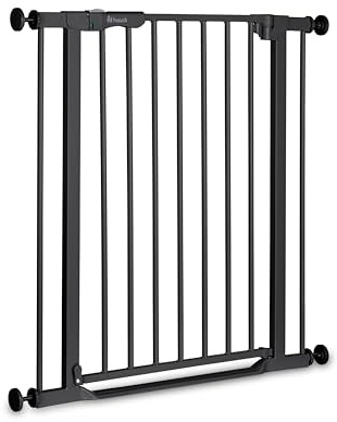 Hauck Clear Step Autoclose 2, Schwarz - Kinderschutzgitter Hundegitter Verstellbare Breite 75-80cm, 77cm Hoch, Selbstschließend, Flacher Einstieg, Beidseitige Einhand Öffnung, ohne Bohren