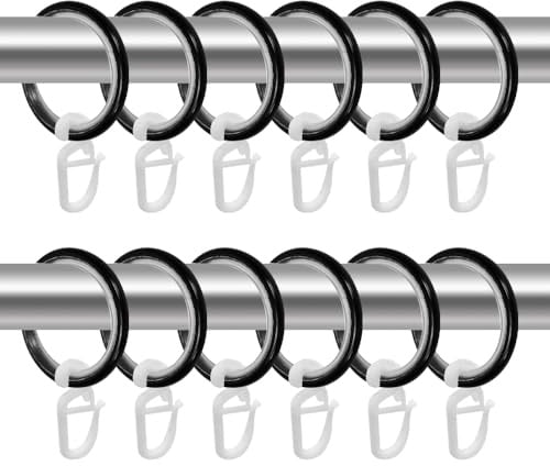 Huucozn 60 Stück Gardinenringe mit Haken Gardinenhaken für Ringe Schienen Vorhang Ringe Gardinen 30MM Gardinen Ring für Stange zum öffnen Schwarz Ring für Gardinenstange Fenster Tür Duschvorhang
