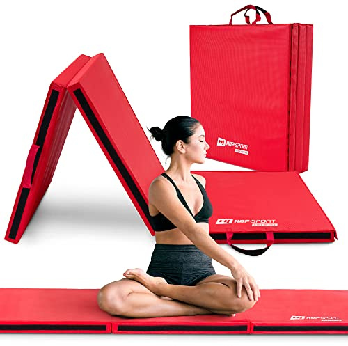 Hop-Sport Turnmatte klappbar - Bodenweichmatte für zuhause 180x60x5cm - Fitnessmatte, Gymnastikmatte mit Tragegriffen und Klettverschluss Dicke 4cm / 5cm