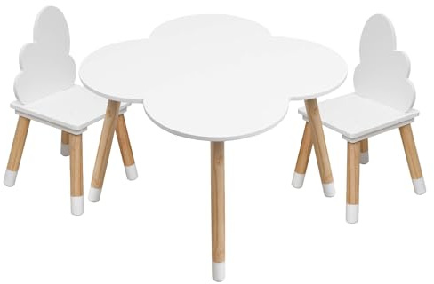 Rebecca Mobili Kindertisch und Stühle Set, Stühle und Tisch für Kinderzimmermöbel Hellbraun Weiß, MDF, Nordic Style - Größe: 44 x 60 x 60 cm / 50 x 25 x 25 cm - Art. RE6733