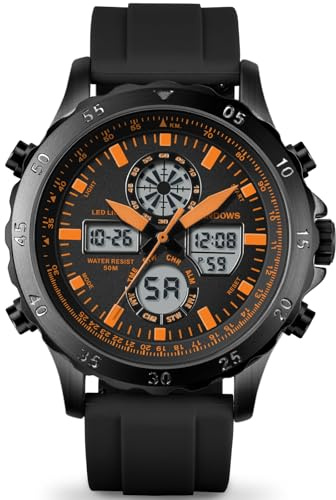 PINDOWS Uhren für Herren, wasserdichte analoge oder Digitale Sportuhren für Herren; multifunktionale, robuste Outdoor-Uhr mit LED-Hintergrundbeleuchtung, Alarmfunktion, Stoppuhr