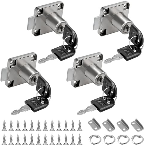 4 Möbelschloss 22mm, Mit Schlüssel, Edelstahl, Nockenschloss | 4 Stück, 22mm, Rostfreier Edelstahl, Mit Schlüssel, Für Möbel, Schubladen, Schränke, Spinde, Haushalt, Büro