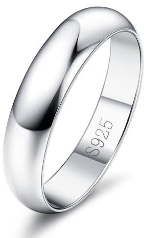 Diamday 925 Sterling Silber Ring Frauen Männer Schlicht Verlobungsring Polierte Trauring Hochzeit Glänzend Elegant Ring Silber Damen Ehering für Paar Simpel Damenring Herrenring Schmuck 4MM 62
