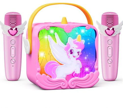 【Neueste】Einhorn Karaoke Maschine 2 Mikrofon Kinder mit LED-Lichtern,Einhorn Geschenke für Mädchen 3-10 Jahre Tragbarer Karaoke Microphone Spielzeug ab 3-10 Jahre Mädchen - Ostergeschenke Kinder