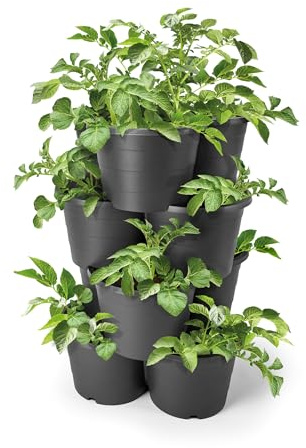 Spetebo Kartoffel und Tomaten Anzucht Pflanzturm 65 x 42 cm - 4er Set - Kunststoff Säulentopf in anthrazit stapelbar - Garten Deko Blumensäule Kräuterbeet Blumentopf Kartoffelturm