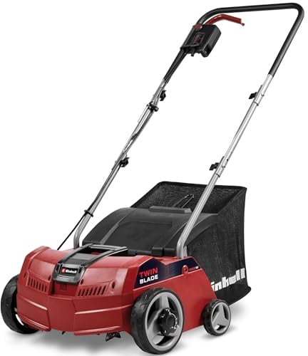 Einhell Elektro-Vertikutierer-Lüfter GC-SA 1231/1 (230 V, bis 300 m², 1.2 W, 28l Fangsack, kugelgelagerte Messerwalze + Lüfterwalze, 3 Stufen Arbeitstiefe, klappbarer Führungsholm)