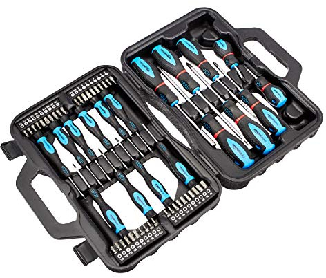 Amazon Basics Schraubendreher-Set, 58 Stück, Präzisions-Schlitze, Kreuzschlitz, Torx, Schwarz