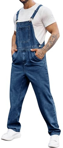 Runcati Herren Denim Latzhose Jeans Arbeitshose Sommer Streetwear Jeanshose Casual Verstellbare Träger Jumpsuit