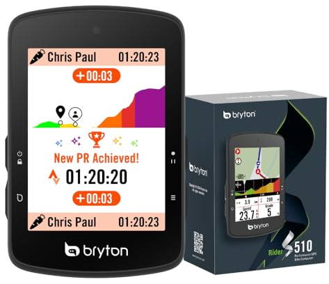 Bryton Rider S510 2,8 Zoll Farb-LCD-Touchscreen GPS Fahrradcomputer, Offline-EU-Karte, kompatibel mit Fahrrad-Radar, 30 Stunden Lange Batterielaufzeit