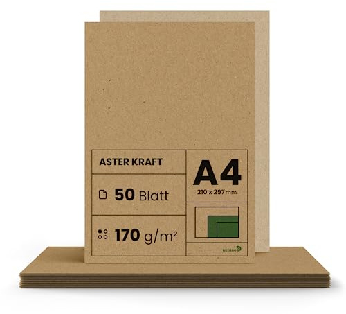 Netuno 50x Kraftpapier 170g DIN A4 21 x 29,7 cm Aster Papier Zum Bedrucken Beschriften Braun Vintage Naturbraunes Umweltfreundliches Papier Craft Bastelpapier Recycling