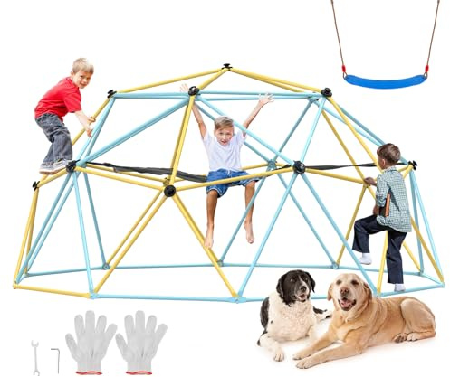 VEVOR Kletterkuppel 3,04 m geometrisches Klettergerüst mit Hängematte & Schaukel, für Kinder von 3 bis 10 Jahren, Klettergerüst 340 kg Tragfähigkeit, mit Klettergriff, Spielgerät für den Garten