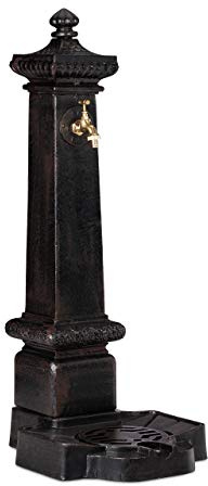 Relaxdays Standbrunnen XXL, Wasserzapfstelle in Antik-Stil, Säule mit Wasserhahn & Becken, 100 x 38 x 47 cm, dunkelbraun, Braun / Bronze / Kupfer