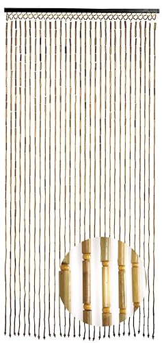 Kobolo Türvorhang BAMBOO 90x200cm braun, Bambus Perlenvorhang mit 31 Strängen je 0,8,cm & Holzleiste, dekorativer Fadenvorhang als Insektenschutz & Raumteiler für Balkon- & Terrassentür, handgefertigt