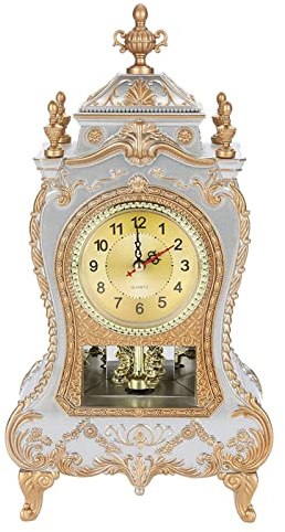 kaminuhr antik,kaminuhren wohnzimmer, kaminuhr mit westminster, Kaminuhren Für Wohnzimmer Vintage, Vintage Uhr Kunststoff Tischuhr antiker Wecker für Zuhause und Hotel, dekorativer Schreibtisch (Weiß)