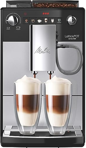 Melitta Latticia OT - Kaffeevollautomat mit Milchsystem, Kaffeemaschine mit Mahlwerk für z. B. Kaffee oder Cappuccino, silber/schwarz