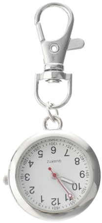 Hemobllo Taschenuhr mit Schlüssel Schnalle, Metall Uhr, Clip auf Uhr, Glas Quarz Pocket Watch Boodge Uhren für Arztschwester Einfach Lesen (Zufällige Schriftfarbe)