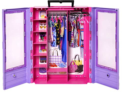 Barbie Kleiderschrank, Ultimate Closet, zum Organisieren von Barbie Kleidung und Accessoires, inkl. Kleiderbügel, Spielzeug ab 3 Jahre, HJL65
