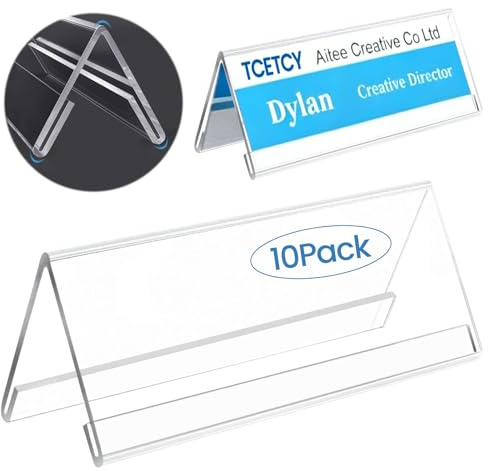 TCETCY 10 Stück Namensschilder Tischaufsteller Acryl 30 x12cm Namensaufsteller Büro Tisch Namensschilder Tischaufsteller Dachform Büro Namensschild Tisch für Chef, Kollegen, Lehrer, Mitarbeiter