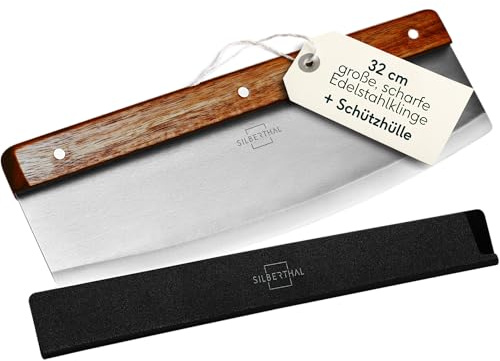 SILBERTHAL Pizzaschneider - 32cm Edelstahl Klinge | Eleganter Griff aus Akazienholz - Pizzamesser inklusive Klingenschutz