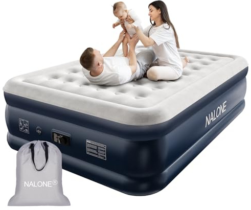 NALONE Luftmatratze 2 Personen, Luftmatratze Selbstaufblasend mit Integrierter Pumpe, 203x152x46cm Luftbett Selbstaufblasend in 3 Minuten, Aufblasbare Matratze für Camping & Heimgebrauch