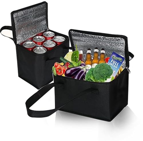 2 Stücke Faltbare Kühltasche Einkaufstasche klein 5L/7L mitkühlfach Thermo für Büro Arbeit Outdoor Reisen Ideal als Isoliertasche, Einkaufskorb, Picknicktasche(Schwarz)