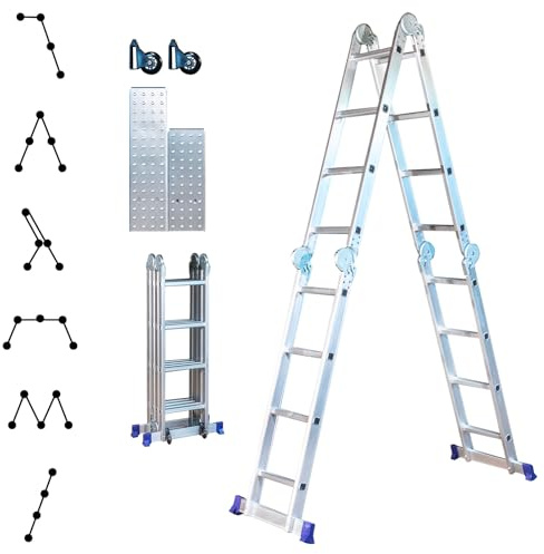 HOSTRÖM Gelenk-Klappleiter STAVALANCE 4x4 Stufen, Multifunktionsgerüst, Stehleiter, 2 Arbeitsplattformplatten, 5 Jahre Garantie.