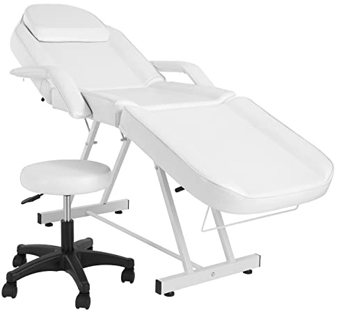 Bonnlo Verstellbare Kosmetikliege, Massageliege, Tattooliege, Kosmetikstuhl mit Rollhocker Drehhocker, Friseurstuhl für Friseur Spa Schönheitssalon Ausrüstung