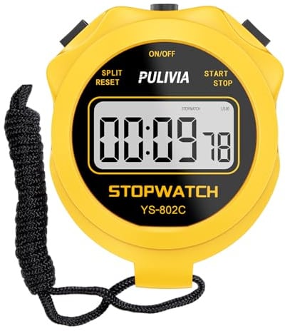 Sport-Stoppuhr mit leiser EIN-/Aus-Taste, kein Kalender für einfache Bedienung, PULIVIA Digitale Stoppuhr für Trainer für Kinder, die das Schwimmen verwalten, gelb