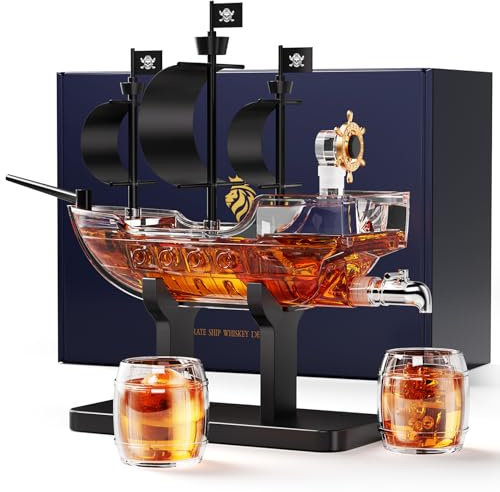 Kollea Birthday Gifts for Men Dad, Piratenschiff Whisky Dekanter Set mit 2 Gläsern, Spirituosenspender für Home Bar, lustige Geschenkideen für ihn, Freund, Jubiläum, Seemann & Kapitän