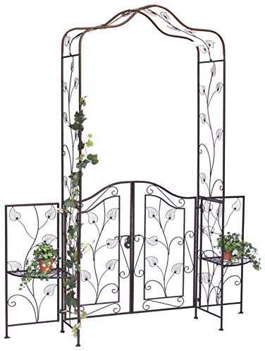 DanDiBo Rosenbogen mit Tür Metall 101759 Gartenbogen mit Tor 240x185 cm Antik Torbogen Garten Rundbogen