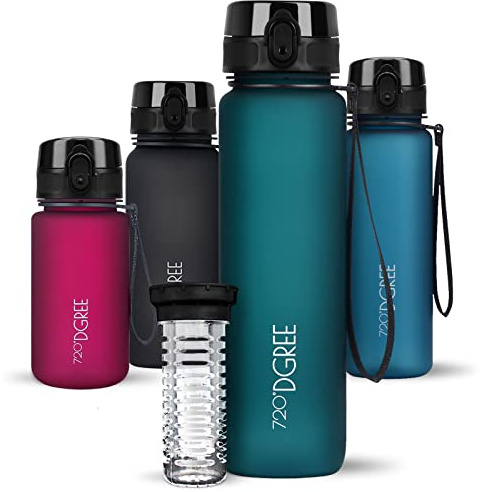 720°DGREE Trinkflasche 1l “uberBottle“ softTouch +Früchtebehälter - BPA-Frei - Schlanke Wasserflasche für Sport, Fitness, Fahrrad, Uni, Outdoor - Tritan Sportflasche Leicht, Stoßfest, Wiederverwendbar