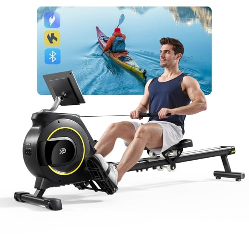 YPOO Rudergerät für Zuhause,Leise Rudergeräte Klappbar Magnetische,16 Widerstandsstufen,Upgrade Doppel-Slide-Rails,Rudermaschine LCD-Datenanzeige,Exklusiver APP,Belastbar bis160KG,Vertikal Verstaubar