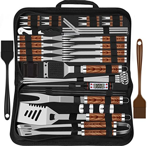 Grilliance 38 Stücke BBQ Grillbesteck Set Edelstahl Grillzubehör für Männer Geschenk Geburtstag Hochwertiger Grillutensilien Set Koffer mit Grillkoffer und Grillmatte für Garten und Camping Braun