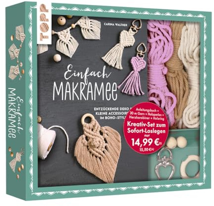Kreativ-Set Einfach Makramee. Mit Anleitungsbuch und Material: Box (24 x 21,5 x 3,5 cm), Buch (32 S., DIN A5, Softcover), 30 m Garn in 3 Farben, Holzperlen, Holzring, Herzkarabinier (Kreativ-Sets)
