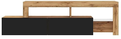 Selsey TV Schrank Board Sideboard Fernsehtisch Fernsehschrank 172 cm LED Beleuchtung Asymmetrisch Wotan Eiche Schwarzer Front Asten