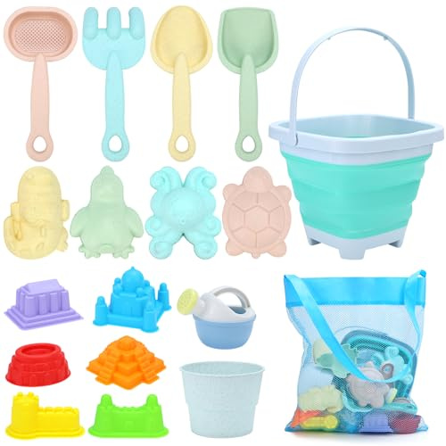 TUZHE Sandspielzeug Strandspielzeug Kinder 18 Stück Sandspielzeug Set Sandkasten Spielzeug mit Eimer Spaten Sandförmchen Sand Spielzeug ab 2 3 4 5 Jahr