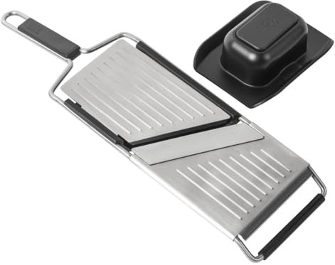 KUHN RIKON ESSENTIAL Mandoline, Edelstahl, scharfe Klinge, stufenlos verstellbar bis 0.5 cm, Silber