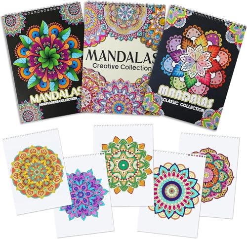 Atoke 3 Pack Mandala Malbuch für Erwachsene, Spiral gebundene Ausmalbuch für Erwachsene, 60 Mustern Mandala Malbuch für Stress Abbauen und Entspannen