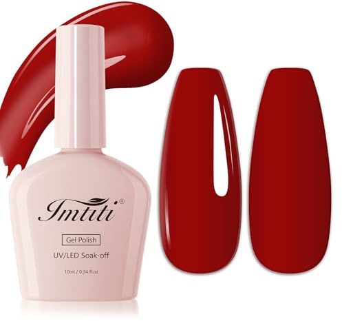Imtiti Gelnagellack 10ML Granat UV LED Soak-Off Rubin Klarett Dunkel Kirsche Rot Langanhaltend 28+ Tage Hochglanz Salonqualitaet Nagelkunst fuer Damen Maedchen Geschenk 0.34 fl oz