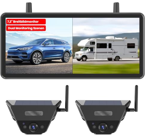AUTO-VOX Magnetische Solar Rückfahrkamera Kabellose 1 Min Installation | 1080P HD Zwei-Kanal mit Aufnahmefunktion,für Wohnmobile, LKW, Anhänger, 7.2 2cam Magnetic