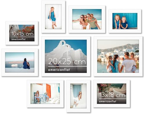 Americanflat 10-teiliges Collage Bilderrahmen Set verschiedene Größen Weiß - Zwei 20x25, Vier 13x18 & Vier Bilderrahmen 10x15 - Fotorahmen für Mehrere Fotos mit Bruchsicherem Glas