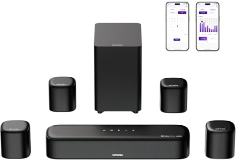 ULTIMEA 7.1 Soundbar für TV Geräte, Dolby Atmos Surround Sound System mit 4 Surround Lautsprechern, TV Soundbar mit Subwoofer für Heimkino Soundsystem, App, HDMI eARC, Bluetooth 5.3, Aura A60