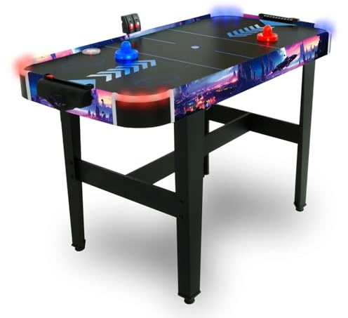 LED-Airhockey Spieltisch von FASports, Air Hockey Kinder/Jugendliche ab 8 Jahren, Airhockey Spieltisch mit Luft inkl. leuchtende Pusher und Pucks